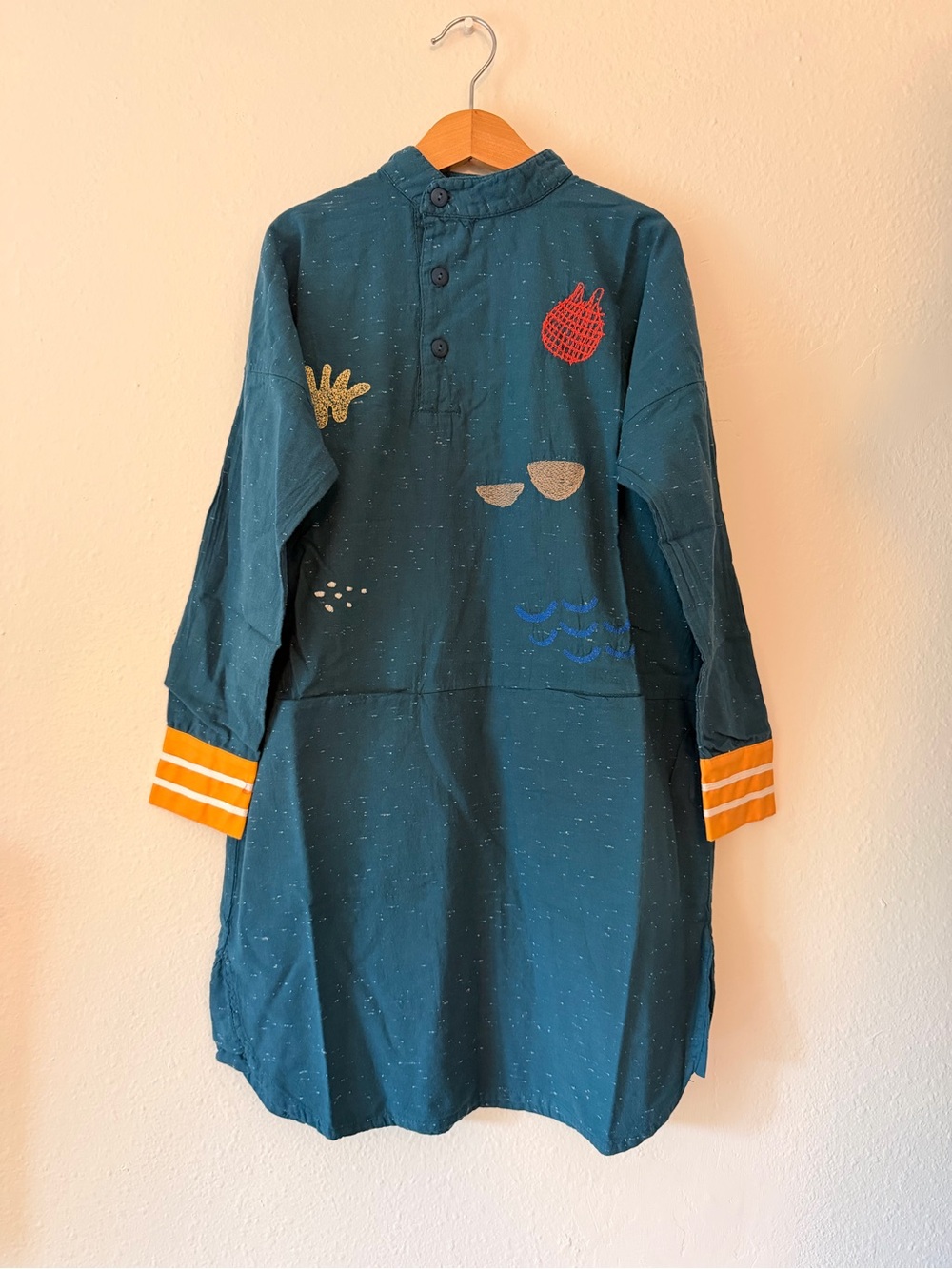 Bobo Choses Kids Teal Embroidered Long Sleeve Smock Dress
